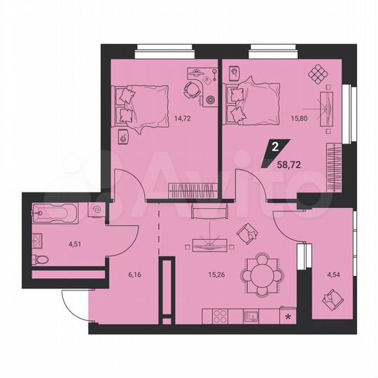 2-к. квартира, 58,7 м², 19/24 эт.