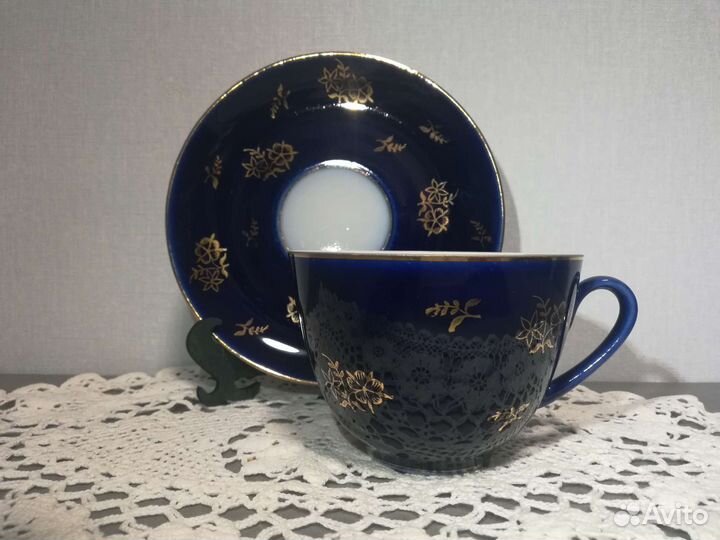 Чайная пара, кобальт, винтаж