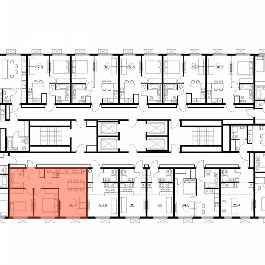 2-к. квартира, 58,7 м², 10/25 эт.