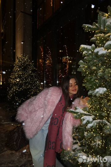 Шуба из ламы розовая