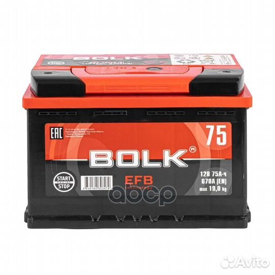 Аккумулятор bolk EFB Stop&Go 75 А/ч обратный R+