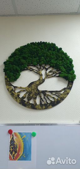 Панно из дерева и мха, диаметр 60