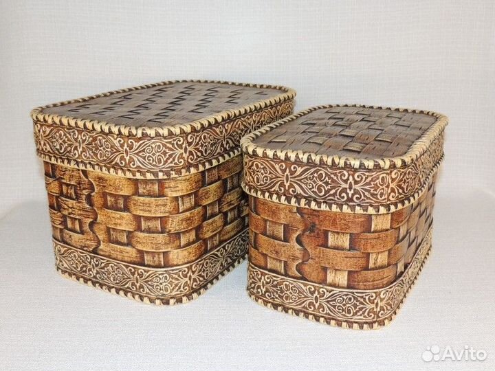 Набор из 2-х плетеных коробов из бересты