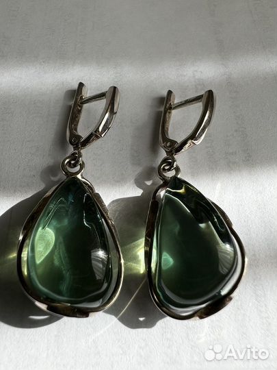 Серьги серебро 925 со вставкой янтарь