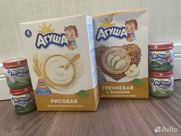 Каша безмолочная и овощное пюре Агуша