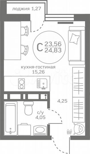 Квартира-студия, 23,6 м², 4/17 эт.