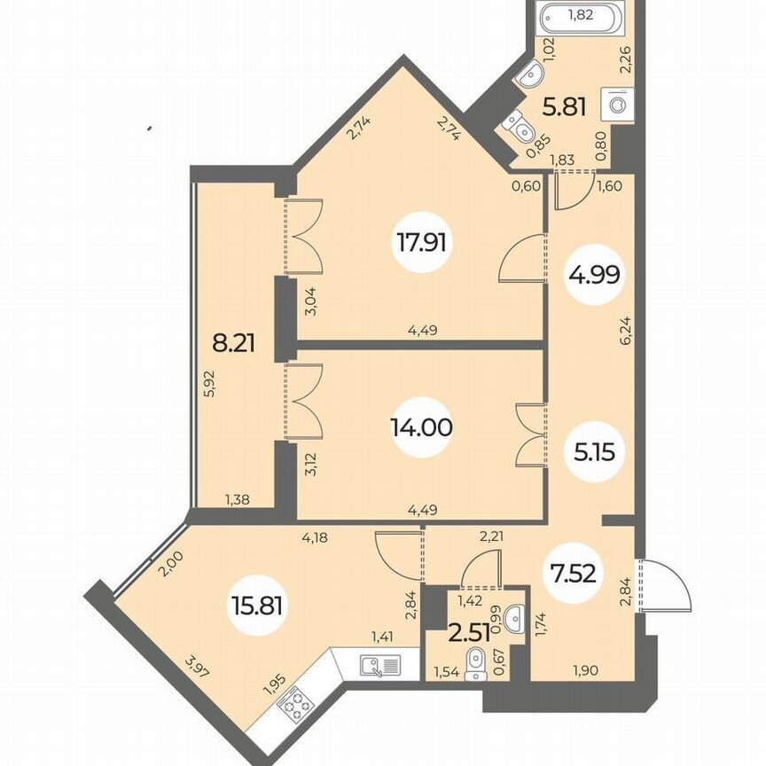 2-к. квартира, 77 м², 10/24 эт.