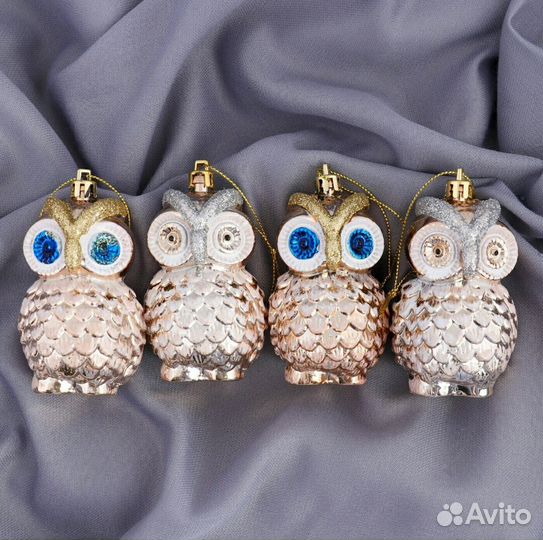 Новогодние ёлочные игрушки Совы (набор 4 шт)