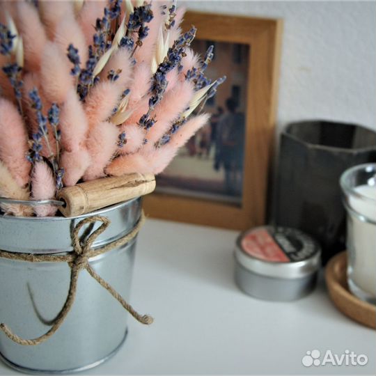 Сухоцветы в кашпо / лаванда в ведерке