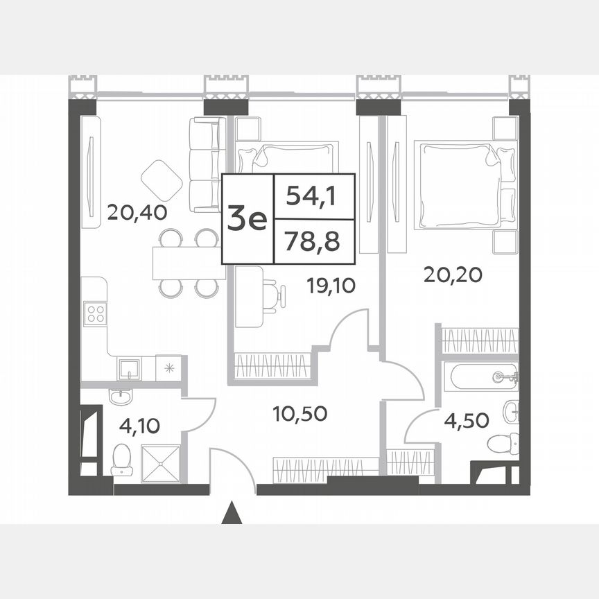 2-к. квартира, 78,8 м², 29/54 эт.