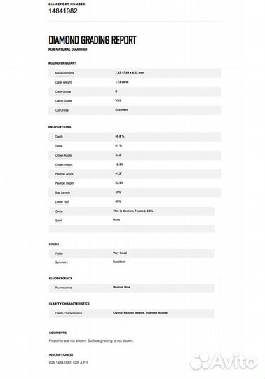 Кольцо Graff White Round Diamond Solitaire Ring 1