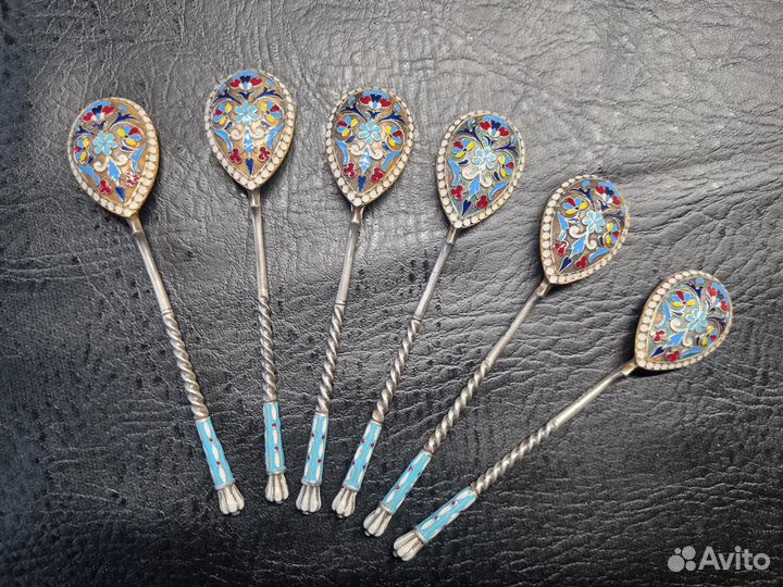 Ложки серебро эмаль 84