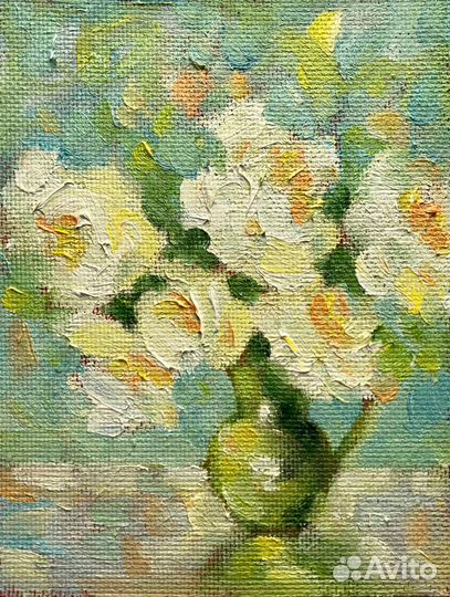 Картина маслом белые розы цветы в вазе