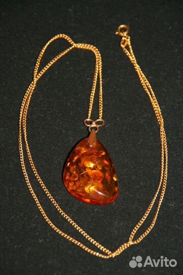 Золотая цепочка с янтарем СССР 583 проба