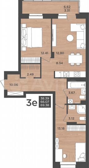 3-к. квартира, 69,4 м², 3/24 эт.