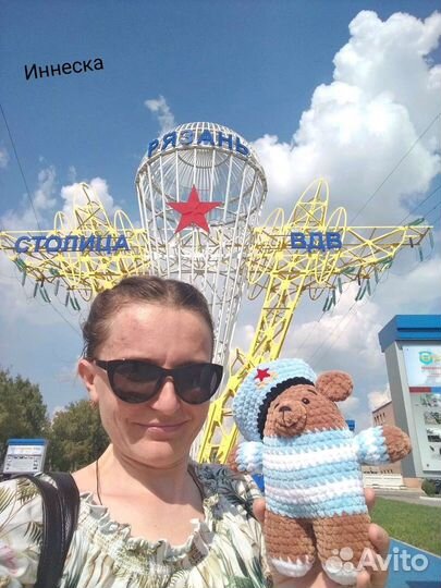 Вязаный плюшевый мишка десантник вдв