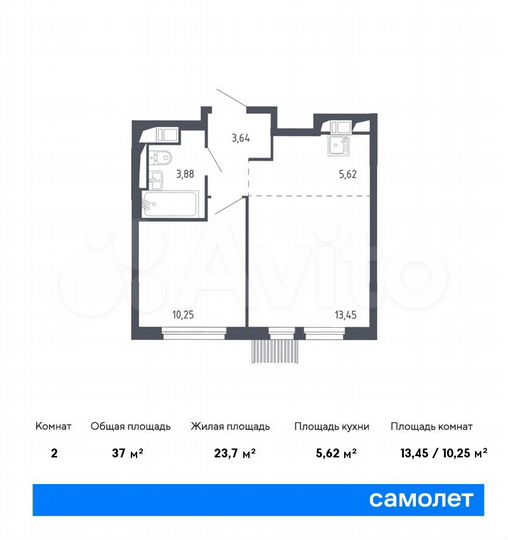 2-к. квартира, 37 м², 12/17 эт.