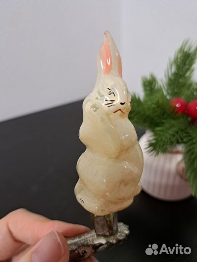 Заяц на прищепке елочная игрушка СССР