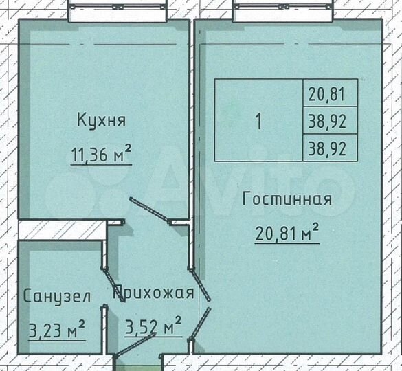 1-к. квартира, 38 м², 1/4 эт.