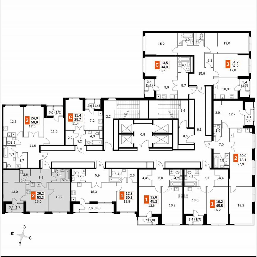 2-к. квартира, 53,3 м², 23/44 эт.