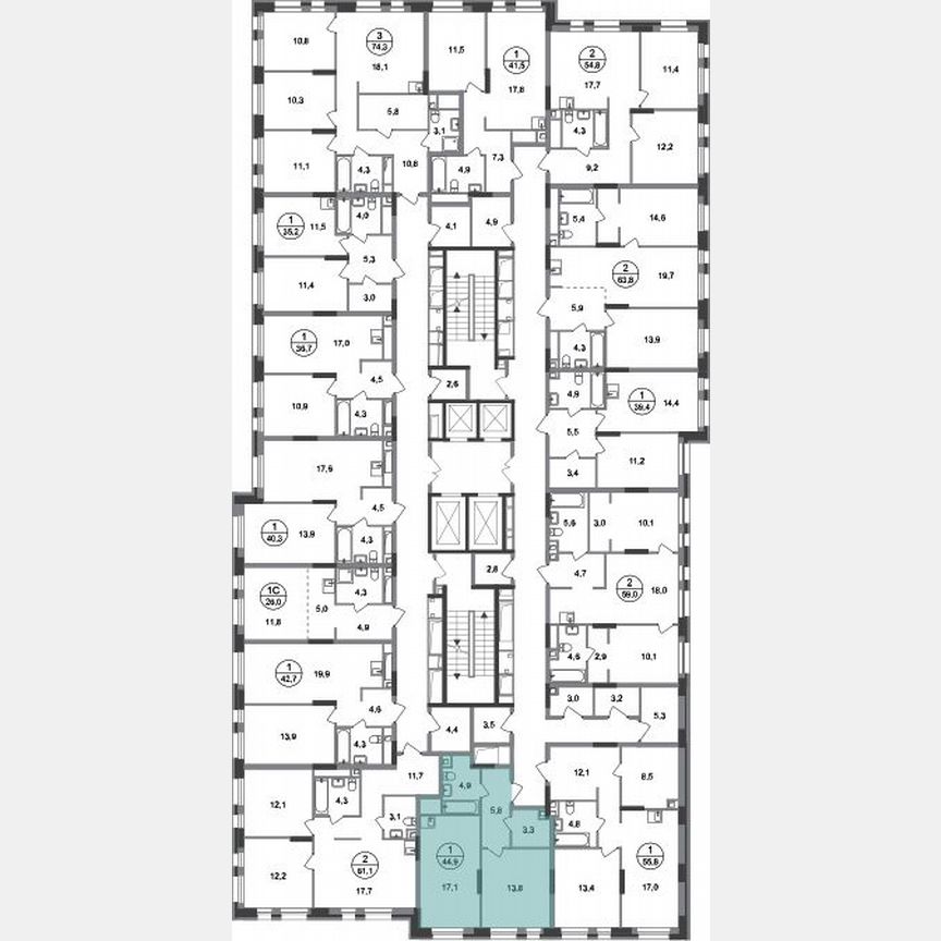 1-к. квартира, 44,9 м², 2/20 эт.
