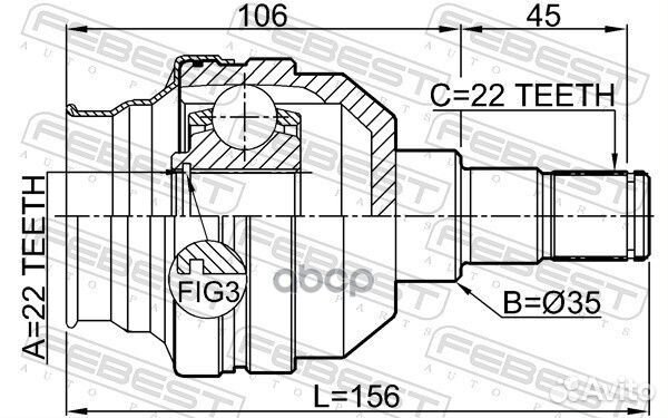 ШРУС внутренний левый 22X35X22 chevrolet aveo 2