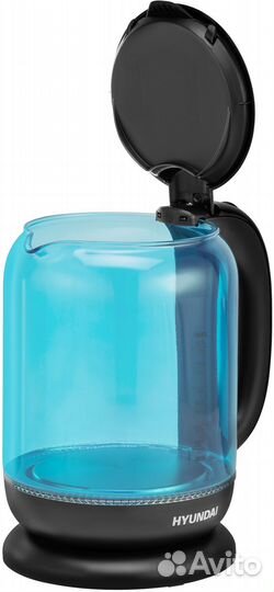 Чайник электрический Hyundai HYK-G2806 1.7л. 2200Вт голубой/черный корпус: стекло