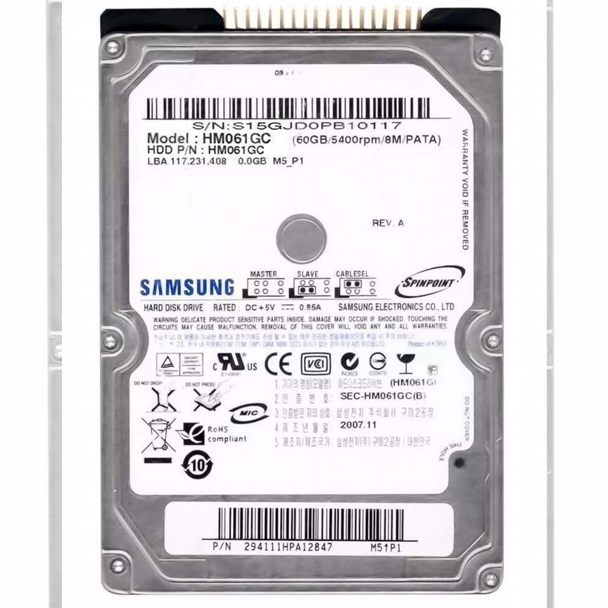 [HM061GC] Жесткий Диск Samsung 60gb Ide 2,5" Hdd Hm061gc