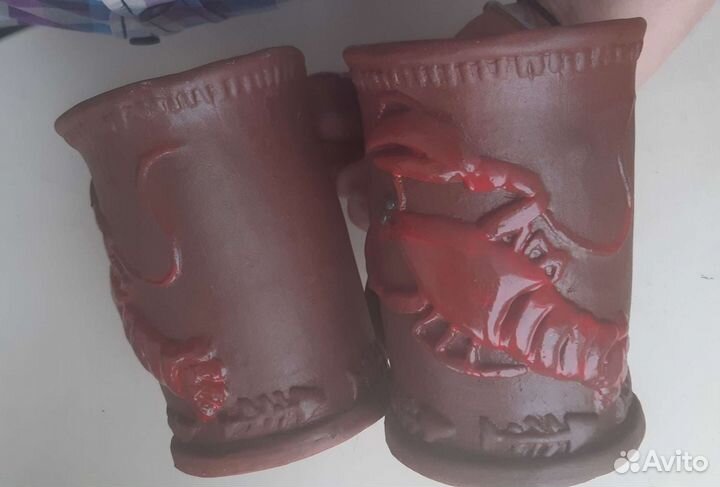 Пара глиняных пивных кружек ручной работы