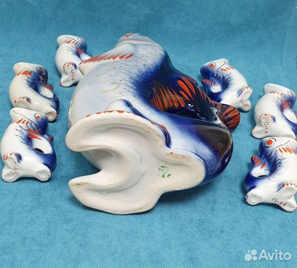 Графин штоф СССР рыба рюмки рыбки