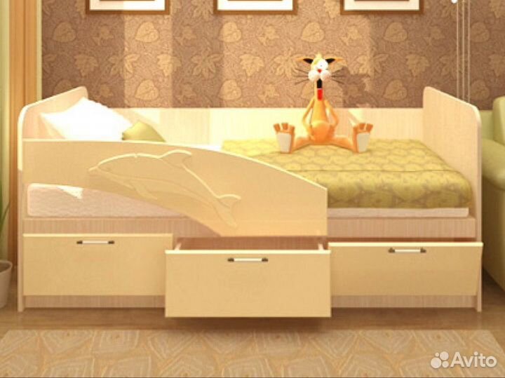 Кровать дельфин с матрасом и бортиком