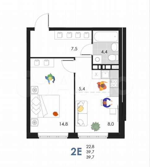 2-к. квартира, 39,7 м², 2/6 эт.