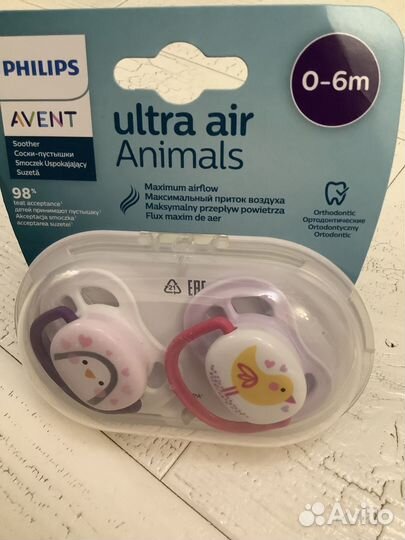Новая Пустышка Philips Avent с 0 до 6 месяцев 2шт