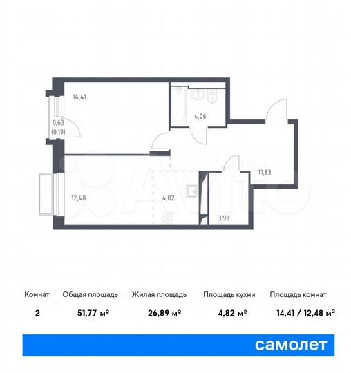 2-к. квартира, 51,8 м², 19/24 эт.