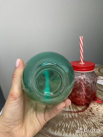 Стаканы для напитков стеклянные с трубочкой