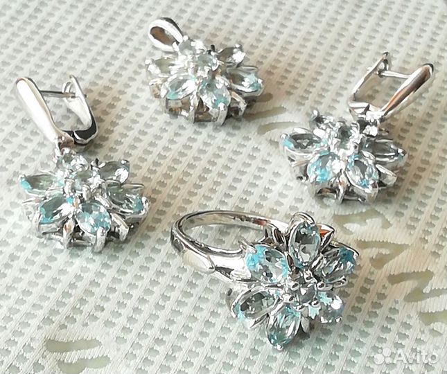 Серьги, кольцо 17,5, кулон топаз серебро С373
