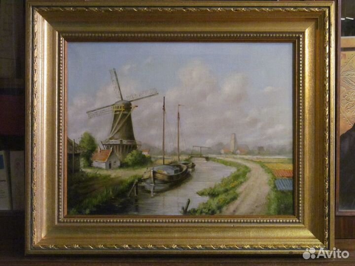 Мельница. Голландия. Холст. Масло. Подпись