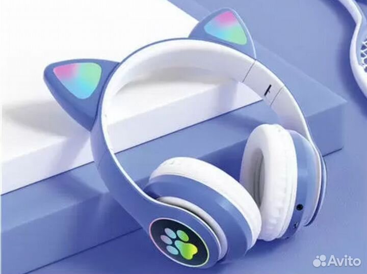 Беспроводные наушники светящиеся с ушками кошки