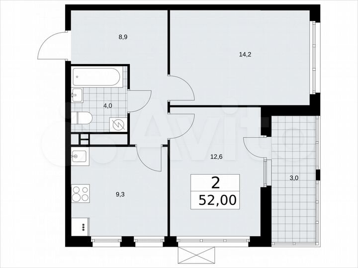 2-к. квартира, 52 м², 15/17 эт.
