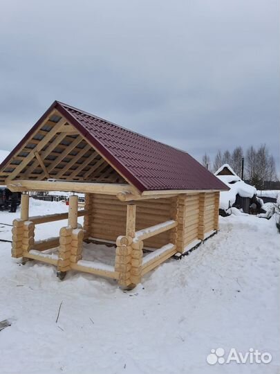 Зимний срубКругляк дома бани оцб профбрус