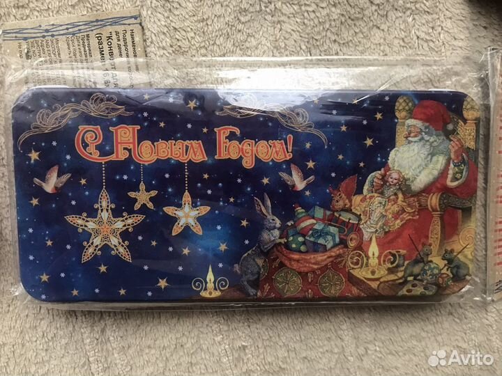 Новый конверт для денег металлический новогодний