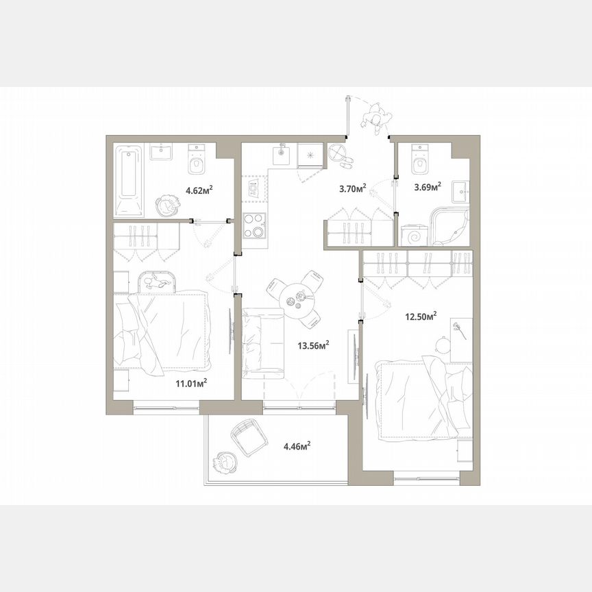 2-к. квартира, 50,4 м², 1/12 эт.