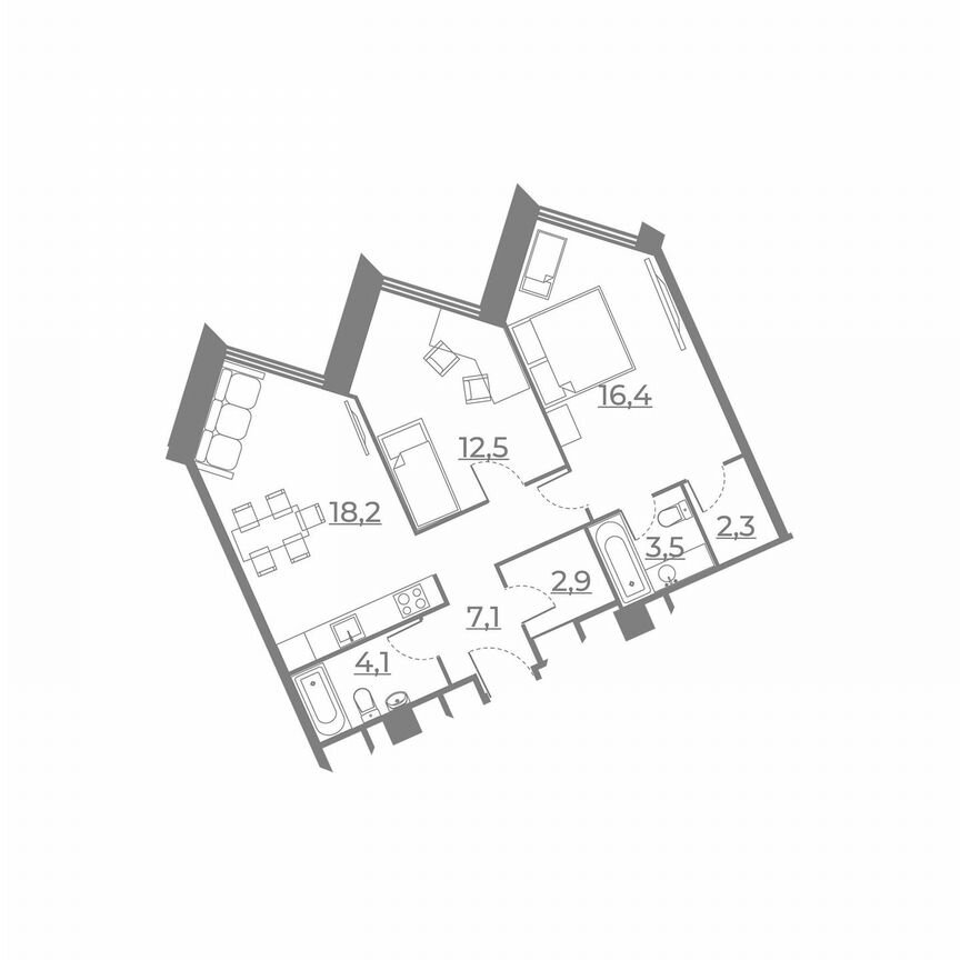 2-к. апартаменты, 66,9 м², 21/21 эт.