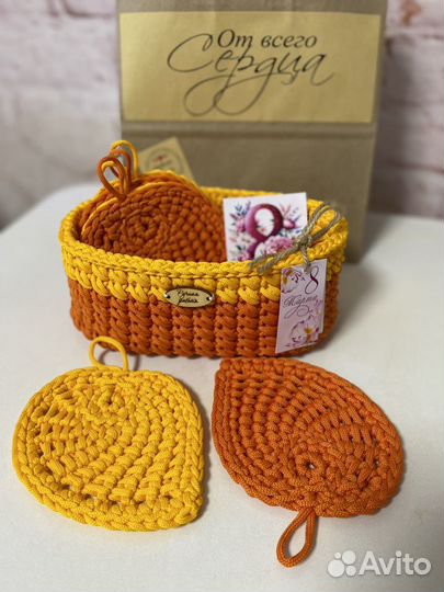 Корзина/конфетница + подставки под чашки/бокалы