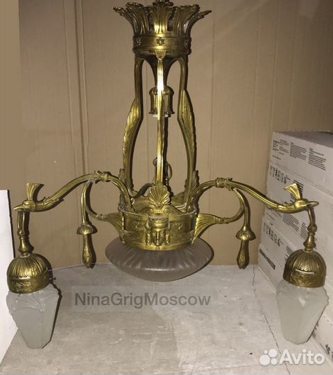 Редкая большая антик люстра в стиле арнуво. 1900е