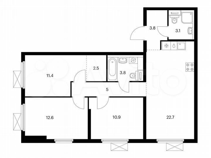 3-к. квартира, 75,8 м², 21/25 эт.