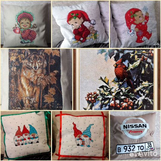 Подушки, картины с вышивкой
