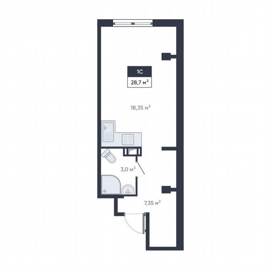 Квартира-студия, 28,7 м², 18/18 эт.