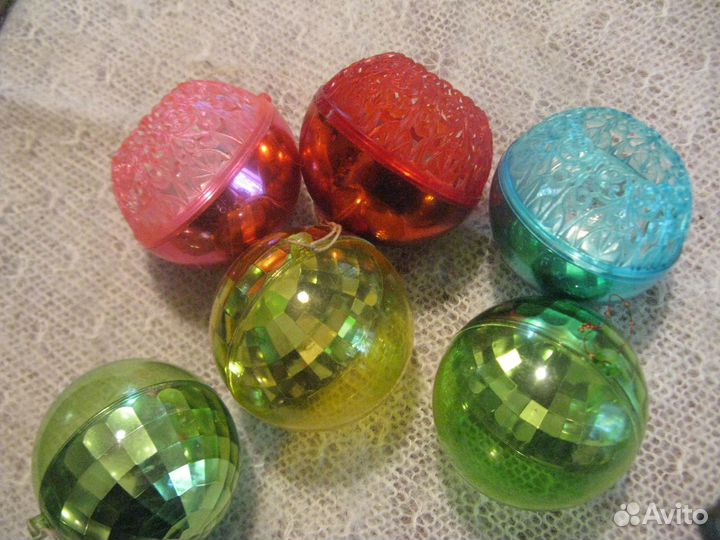 Елочные игрушки СССР шары пластмасса 6 шт