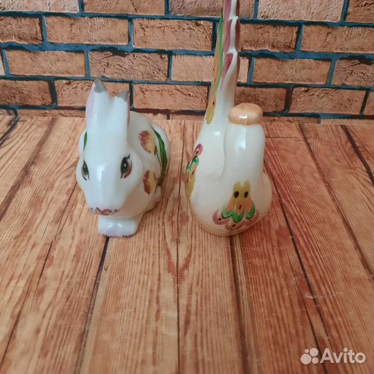 Заяц и птичка фарфор Дулево